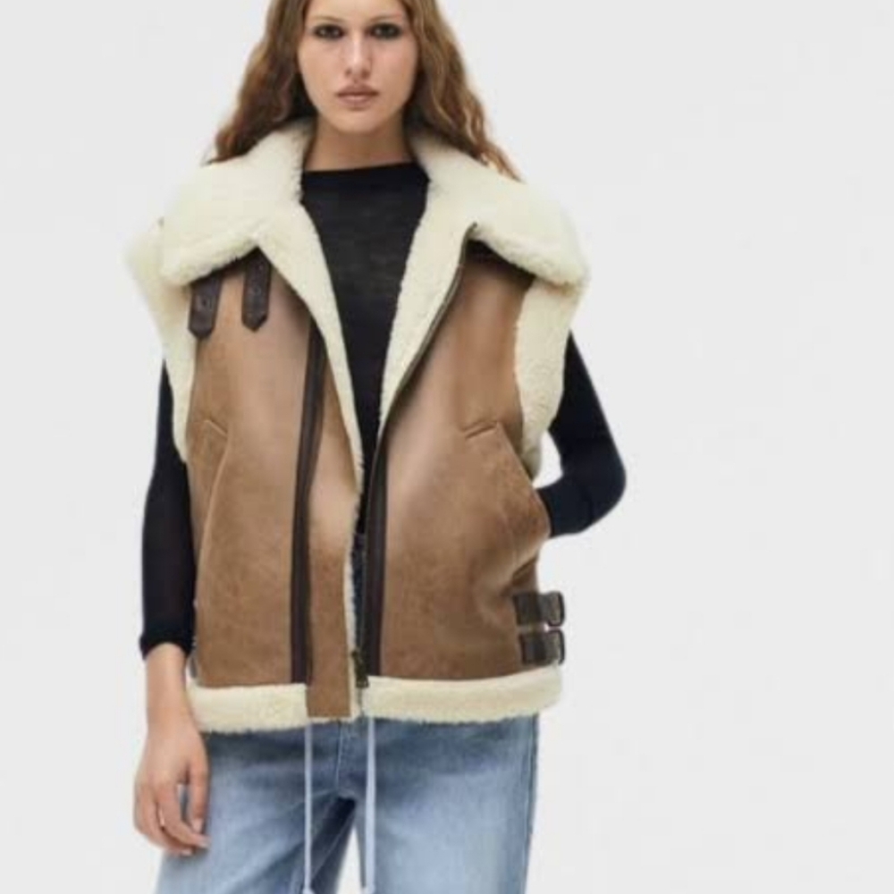 Zara Sherpa Faux Leather Vest
